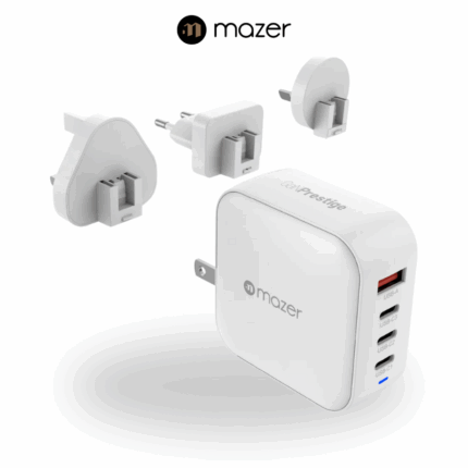 Mazer GaNPrestige V5 100W Gan Wall Charger with Travel Pins | White