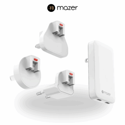 Mazer GaNPrestige Slim 2C 65W GaN Wall Charger With Travel Pins | White