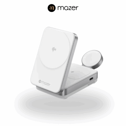 Mazer MagFold Trio Qi2 23W Foldable 3 in 1 Wireless Charger | White