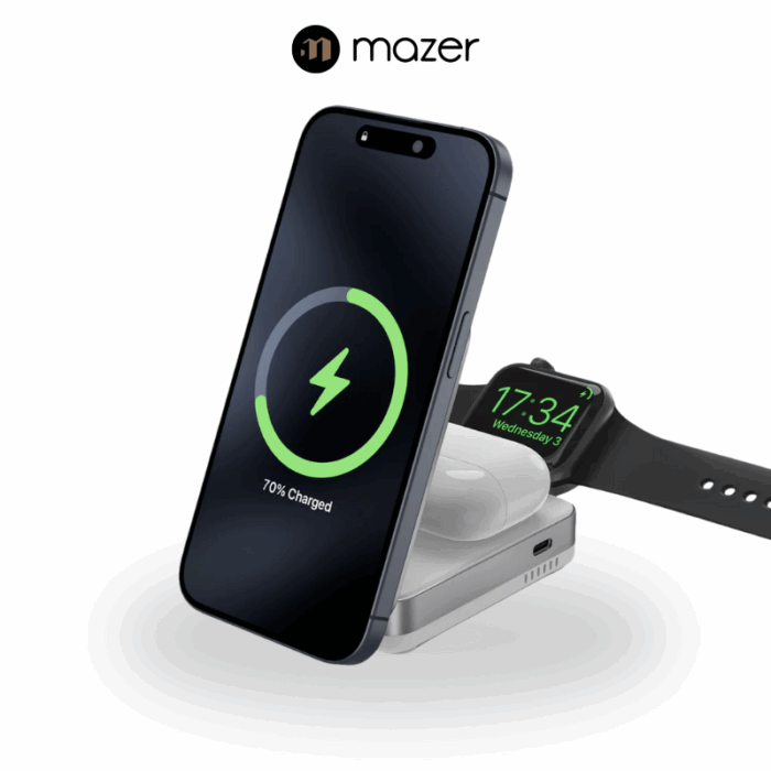 Mazer MagFold Trio Qi2 23W Foldable 3 in 1 Wireless Charger | White - Image 2