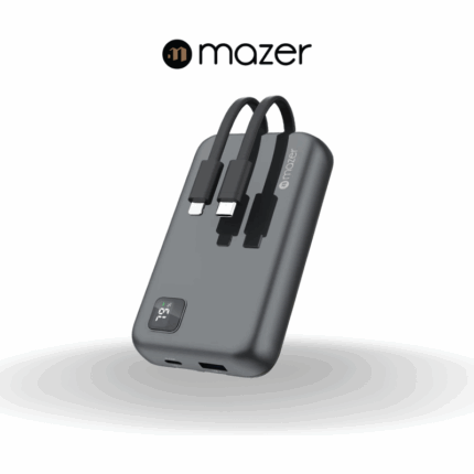 Mazer PowerCharge LINK1020 10,000mAh Power Bank with Built-In USB-C & Lightning Cables | Grey